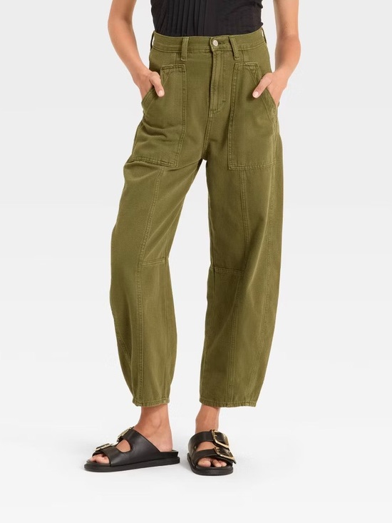 Universal Thread Pants - High Waist  Olive Utility Barrel Wide Leg  khaki Green Soft Cotton Trousers